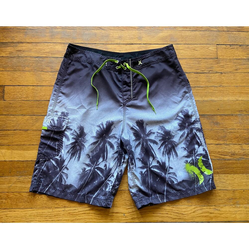 HURLEY Black/Green Tropical Palm Boardshorts sz 34